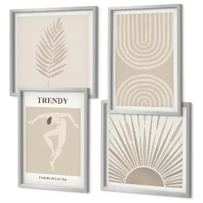 Pastel boho abstracte posters meerluik in lijst