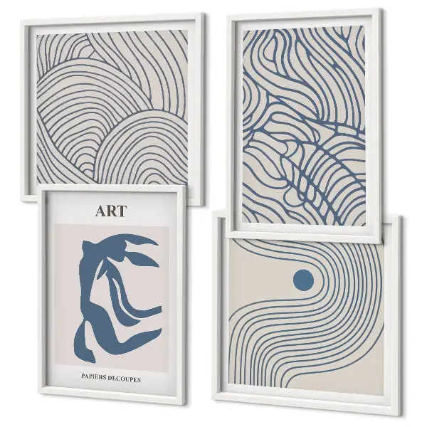 Set posters met lijst Abstracte blauwe lijnen set posters met lijst