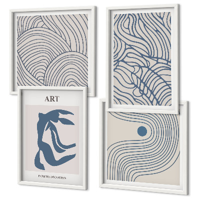 Set van posters met lijst Abstracte blauwe lijnen