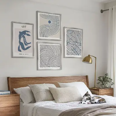 Set posters met lijst Abstracte blauwe lijnen set posters met lijst