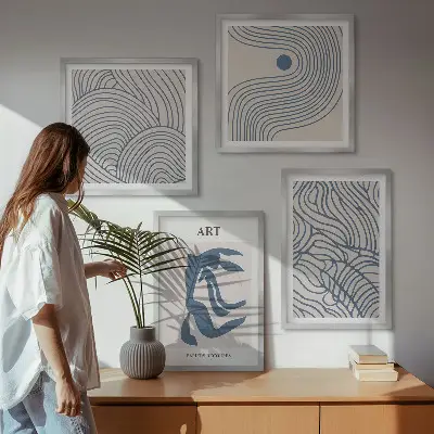 Set posters met lijst Abstracte blauwe lijnen set posters met lijst