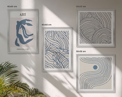 Set van posters met lijst Abstracte blauwe lijnen