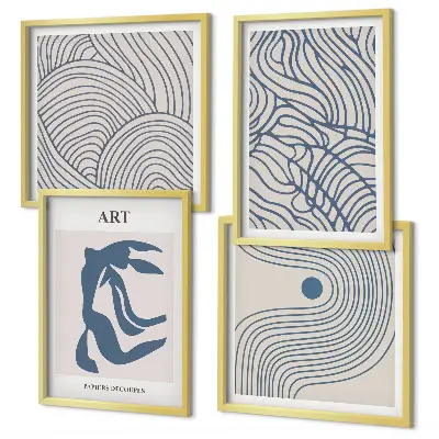 Set posters met lijst Abstracte blauwe lijnen set posters met lijst