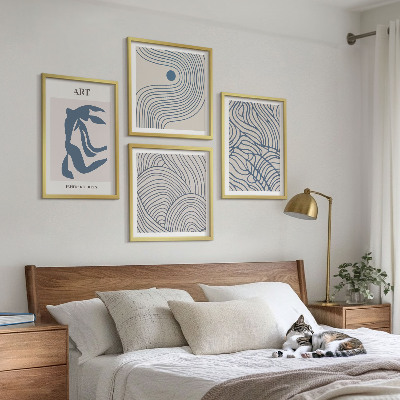 Set van posters met lijst Abstracte blauwe lijnen