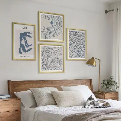 Set posters met lijst Abstracte blauwe lijnen set posters met lijst