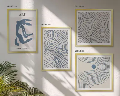 Set posters met lijst Abstracte blauwe lijnen set posters met lijst
