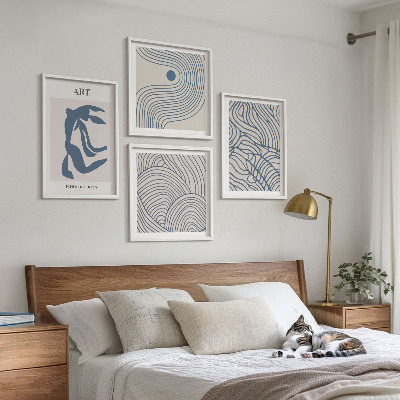 Set van posters met lijst Abstracte blauwe lijnen