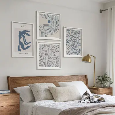 Set posters met lijst Abstracte blauwe lijnen set posters met lijst