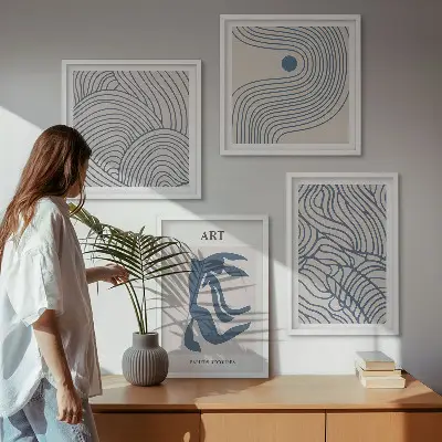 Set posters met lijst Abstracte blauwe lijnen set posters met lijst