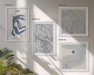 Set posters met lijst Abstracte blauwe lijnen set posters met lijst