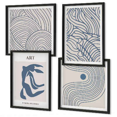 Set van posters met lijst Abstracte blauwe lijnen