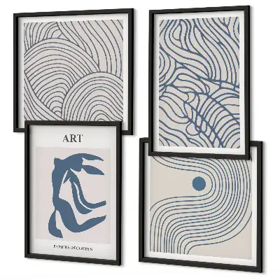 Set posters met lijst Abstracte blauwe lijnen set posters met lijst