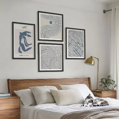 Set posters met lijst Abstracte blauwe lijnen set posters met lijst