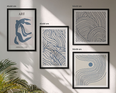 Set van posters met lijst Abstracte blauwe lijnen