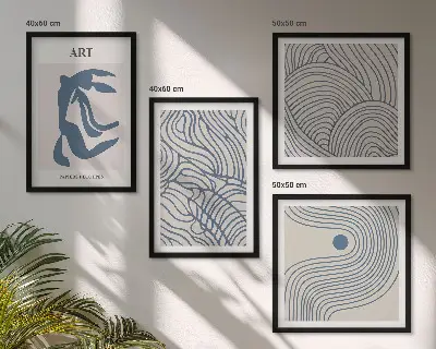 Set posters met lijst Abstracte blauwe lijnen set posters met lijst