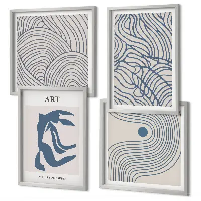Set posters met lijst Abstracte blauwe lijnen set posters met lijst