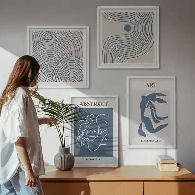 Abstracte lijn- en golfposter meerluik in lijst