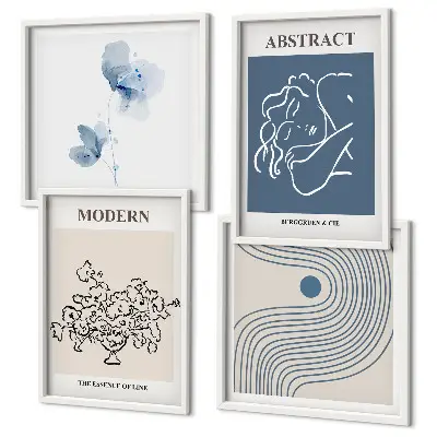 Set van posters met lijst Abstracte posters met bloemen en lijnen