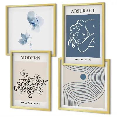 Abstracte posters met bloemen en lijnen set inclusief lijsten