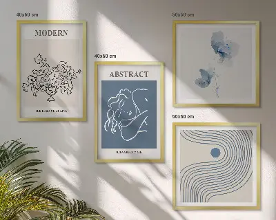 Abstracte posters met bloemen en lijnen set inclusief lijsten