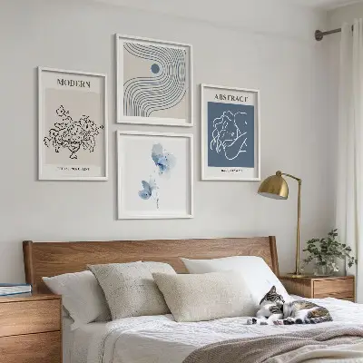 Abstracte posters met bloemen en lijnen set inclusief lijsten