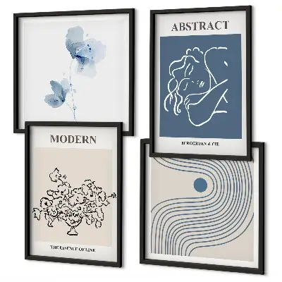 Abstracte posters met bloemen en lijnen set inclusief lijsten