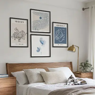 Abstracte posters met bloemen en lijnen set inclusief lijsten