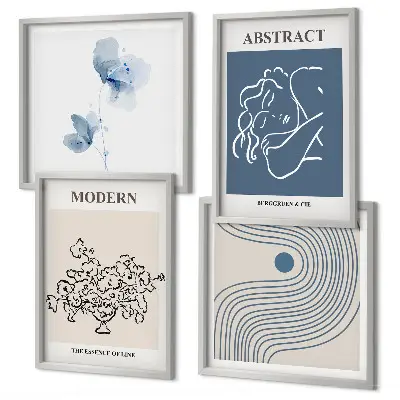 Abstracte posters met bloemen en lijnen set inclusief lijsten