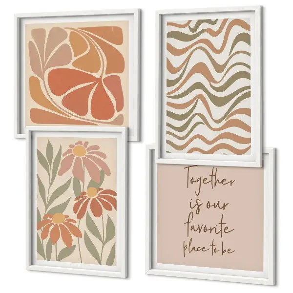Abstracte pastelkleurige bloemen set van posters met lijst
