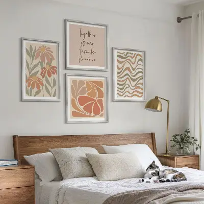 Abstracte pastelkleurige bloemen set van posters met lijst