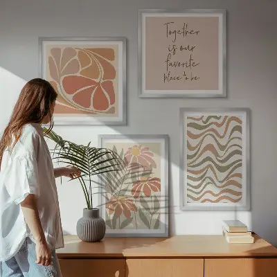 Abstracte pastelkleurige bloemen set van posters met lijst