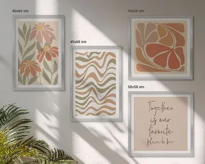 Abstracte pastelkleurige bloemen set van posters met lijst
