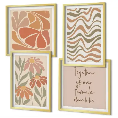 Abstracte pastelkleurige bloemen set van posters met lijst