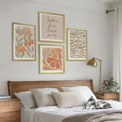 Abstracte pastelkleurige bloemen set van posters met lijst