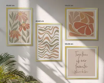 Abstracte pastelkleurige bloemen set van posters met lijst