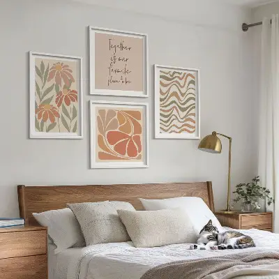 Abstracte pastelkleurige bloemen set van posters met lijst