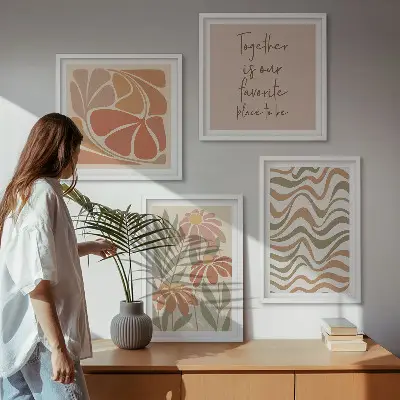 Abstracte pastelkleurige bloemen set van posters met lijst