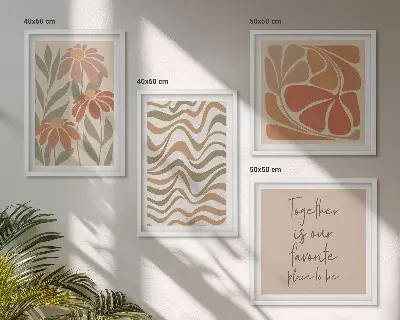 Abstracte pastelkleurige bloemen set van posters met lijst