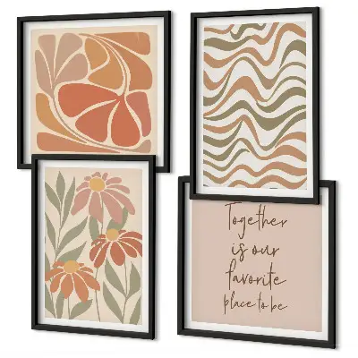Abstracte pastelkleurige bloemen set van posters met lijst