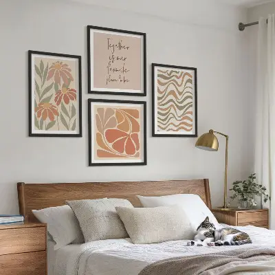 Abstracte pastelkleurige bloemen set van posters met lijst