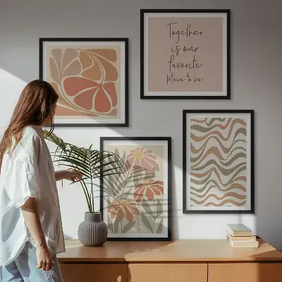 Abstracte pastelkleurige bloemen set van posters met lijst