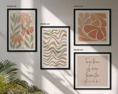 Abstracte pastelkleurige bloemen set van posters met lijst
