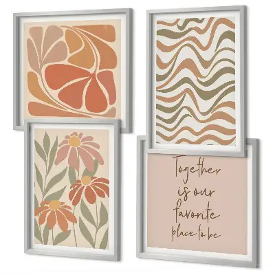 Abstracte pastelkleurige bloemen set van posters met lijst
