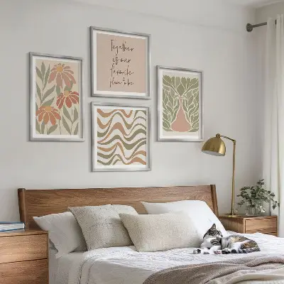 Abstracte pastelkleurige bloemen meerluik in lijst