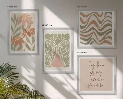 Abstracte pastelkleurige bloemen meerluik in lijst