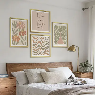 Abstracte pastelkleurige bloemen meerluik in lijst