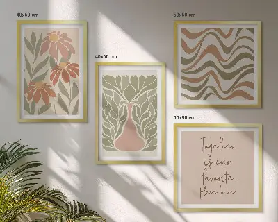 Abstracte pastelkleurige bloemen meerluik in lijst