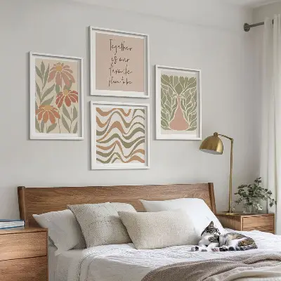 Abstracte pastelkleurige bloemen meerluik in lijst