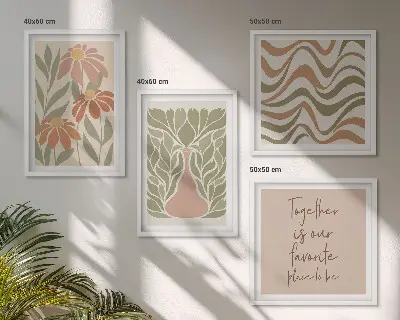 Abstracte pastelkleurige bloemen meerluik in lijst
