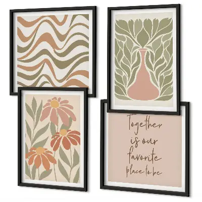 Abstracte pastelkleurige bloemen meerluik in lijst